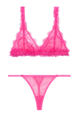 Love Stories Neon Pink Triangle Bralette & Mini Thong set - Naughty Knickers