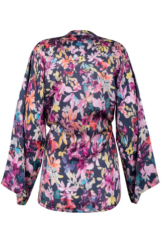 Antigel Satin Floral Print Short Robe - Mille Petales