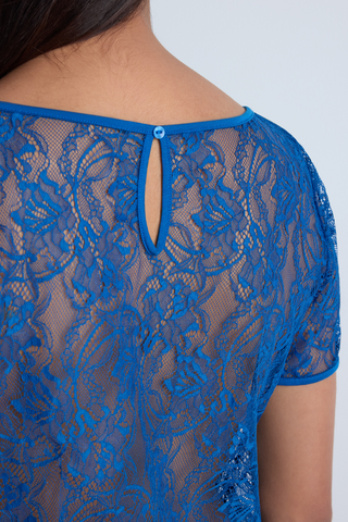 Aubade Blue Lace Short Sleeve Sleep Top | Lazy Days Nightwear