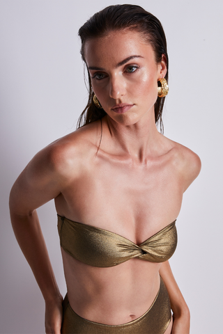 Aubade Sunlight Glow Bandeau Bikini Top & High Bottom Antique Gold