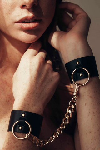 Bijoux Indiscrets Maze Vegan Leather Wide Handcuffs Black