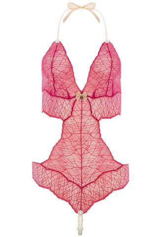 Double Pearl Red Lace Bodysuit - Bracli Sydney 