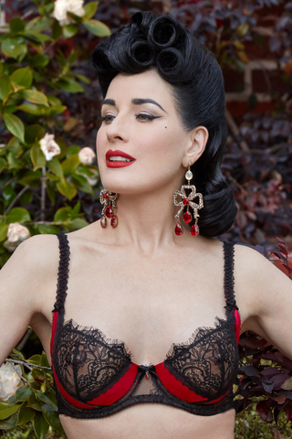 Dita Von Teese Glamcatcher Lace Balconette Bra Black & Runway Red