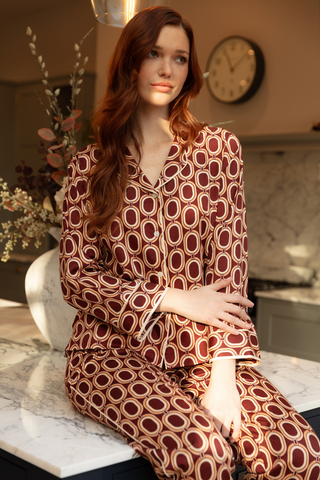 Fable & Eve Fitzrovia Chain Print Pyjama Set Rust Brown