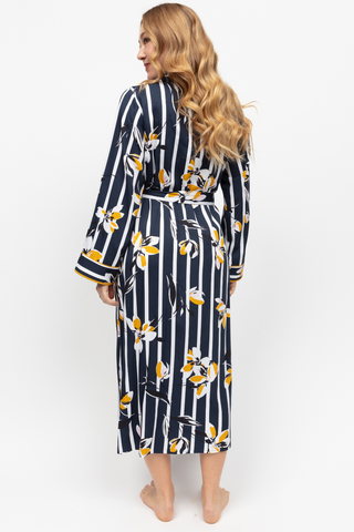 Fable & Eve Knightsbridge Floral Stripe Print Dressing Gown Navy