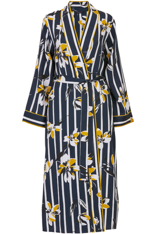 Fable & Eve Knightsbridge Floral Stripe Print Dressing Gown Navy