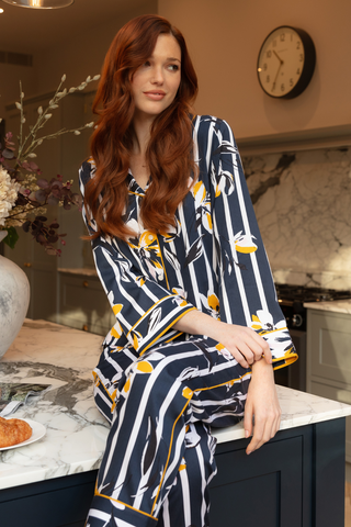 Fable & Eve Knightsbridge Floral Stripe Print Pyjama Set Navy