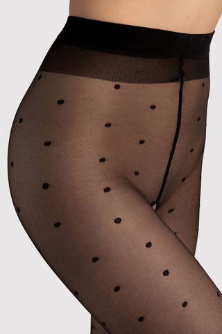 FiORE Bold Dream Sheer Crotchless Polka Dot Tights Black 20 Denier