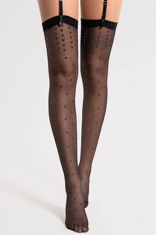 Fiore Bruine Patterned Stockings 15 Denier Black & Silver