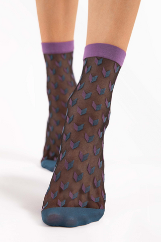 FiORE Dizzy Geometric Pattern Sheer Socks Black, Lilac & Blue 20 Denier