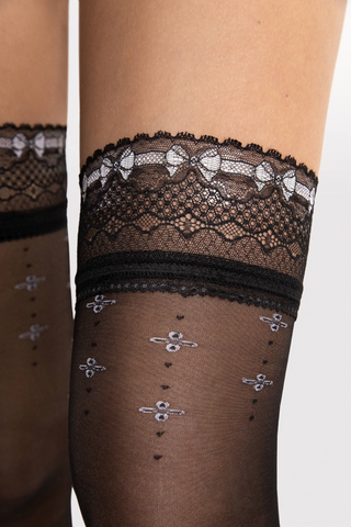 Fiore Reveil Lace Top Hold Ups Black & White 20 Denier