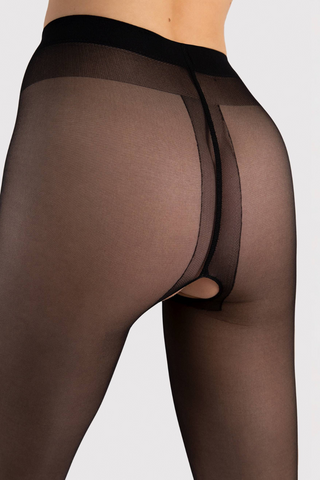 FiORE Sensual Ouvert Crotchless Tights Black 20 Denier