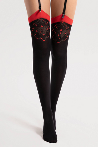 Fiore Variete Stockings Black & Red 40 Denier