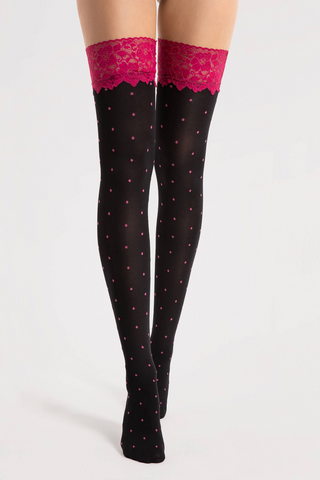 Fiore Volcan Patterned Hold Ups Black & Pink 40 Denier 