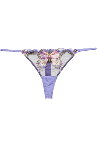 Fleur Du Mal Butterfly Embroidery Thong Periwinkle - Naughty Knickers