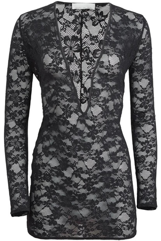 Fleur Du Mal Le Stretch Lace Deep Plunge Mini Dress Black