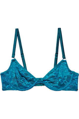 Fleur Du Mal Le Stretch Lace Demi Underwired Bra Aquamarine - Naughty Knickers