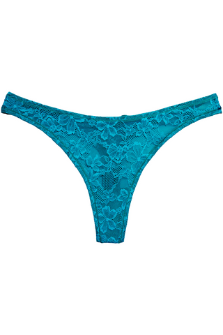 Fleur Du Mal Le Stretch Lace High Leg Thong Aquamarine - Naughty Knickers