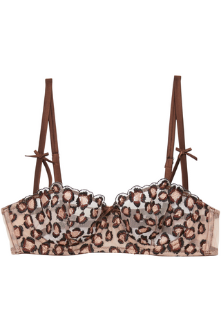 Fleur Du Mal Leopard Embroidery Balconette Bra Chocolate - Naughty Knickers