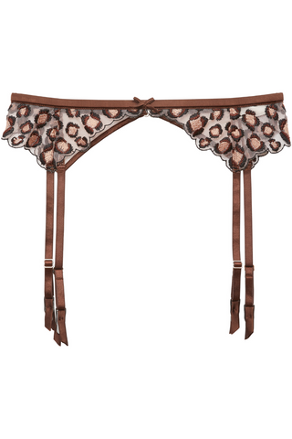 Fleur Du Mal Leopard Embroidery Suspender Chocolate - Naughty Knickers