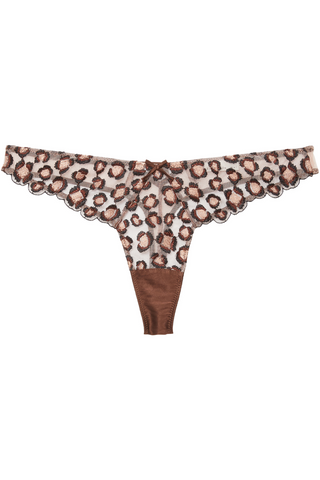 Fleur Du Mal Leopard Embroidery Thong Chocolate - Naughty Knickers