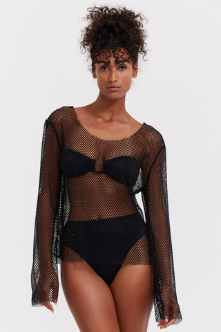 Gottex Black Mesh Beach Cover Up