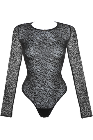 Jolidon Karma Cat Long Sleeve Thong Bodysuit Black