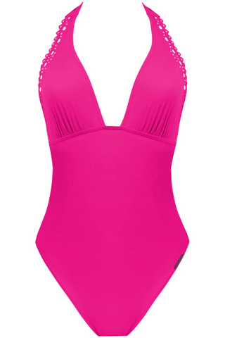 Lise Charmel Ajourage Couture Plunging Back Halter Swimsuit Fuchsia