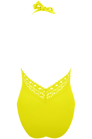 Lise Charmel Ajourage Couture Plunging Back Halter Swimsuit Yellow