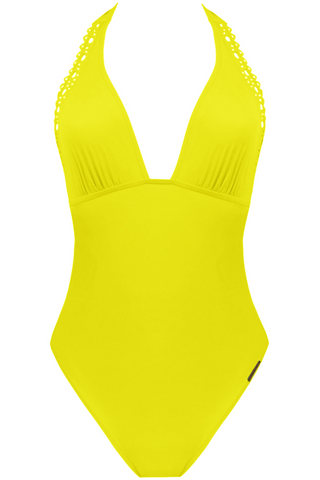 Lise Charmel Ajourage Couture Plunging Back Halter Swimsuit Yellow