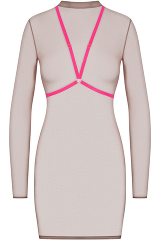 Maison Close Corps à Corps Short Dress with Harness Taupe & Neon Pink