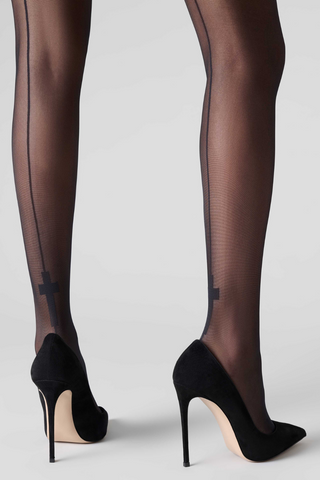 Cut & Curled Cross Detail Back Seam Stockings 20 Denier