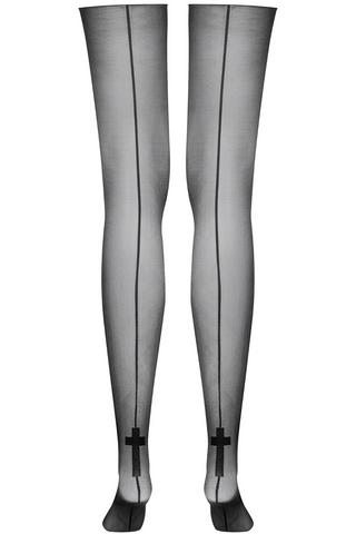 Cut & Curled Cross Detail Back Seam Stockings 20 Denier