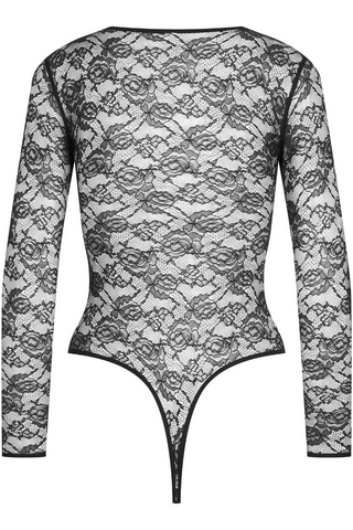 Maison Close Flashback Long Sleeve Lace Thong Bodysuit Black