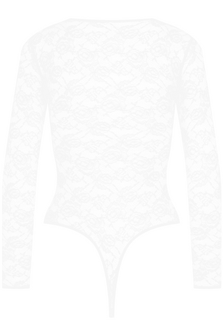 Maison Close Flashback Long Sleeve Lace Thong Body White