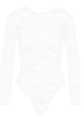 Maison Close Flashback Long Sleeve Lace Thong Body White