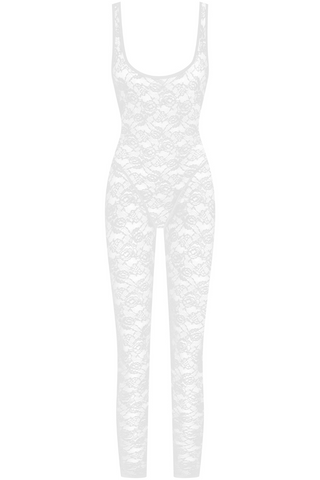 Maison Close Flashback Lace Open Back Jumpsuit White