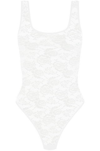 Maison Close Flashback Lace Open Back Thong Body White