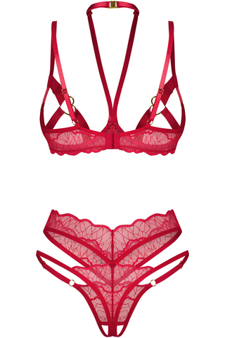 Red Lace Open Bra & Crotchless Thong Set | Obsessive Cupide Desir