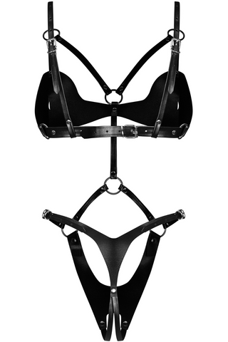 Obsessive Crotchless Body Harness Black - Leather Look Lingerie