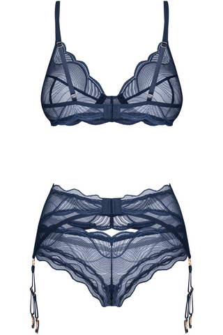 Blue Lace Three Piece Lingerie Set | Obsessive Nightly Blue