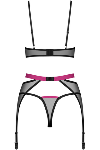 Obsessive Novenes Bra, Thong & Suspender Black