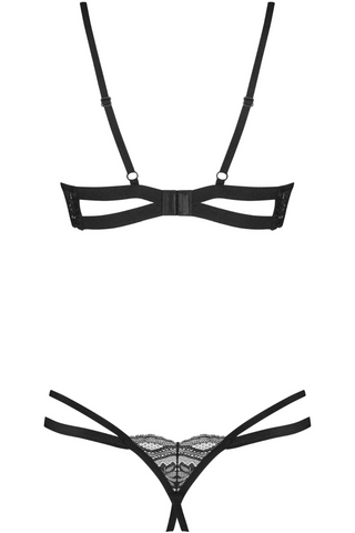 Obsessive Black Open Bra & Crotchless Thong Set | Ouvert Lingerie