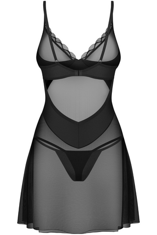 Obsessive Stella Chemise & Thong Black | Sheer Nightweat Set