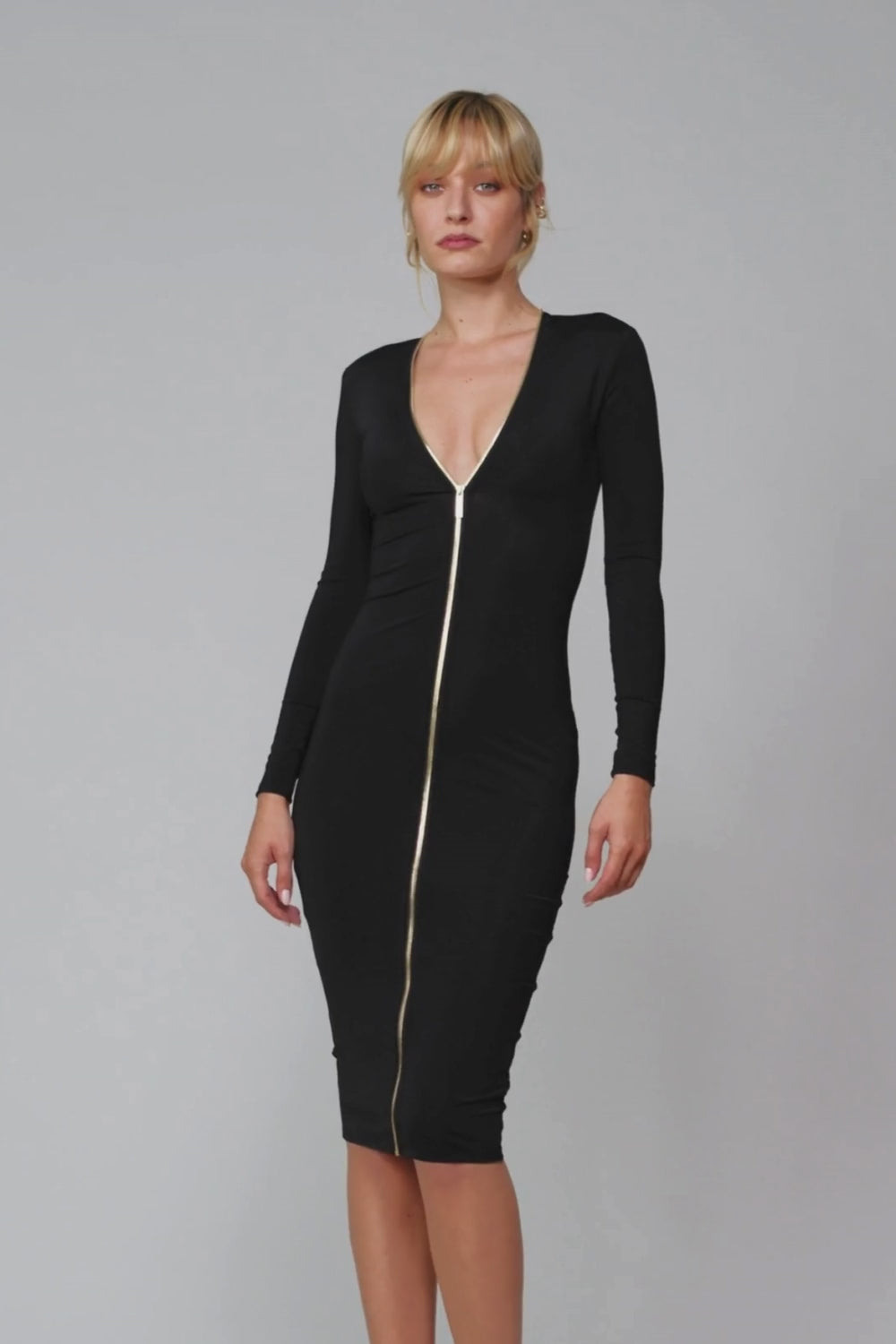 Maison Close Le Vestiaire Stretch Jersey Midi Dress with Zip Black