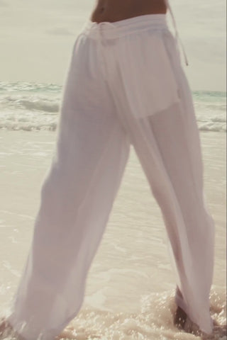 Sea Level Sunset White Cotton Beach Pants