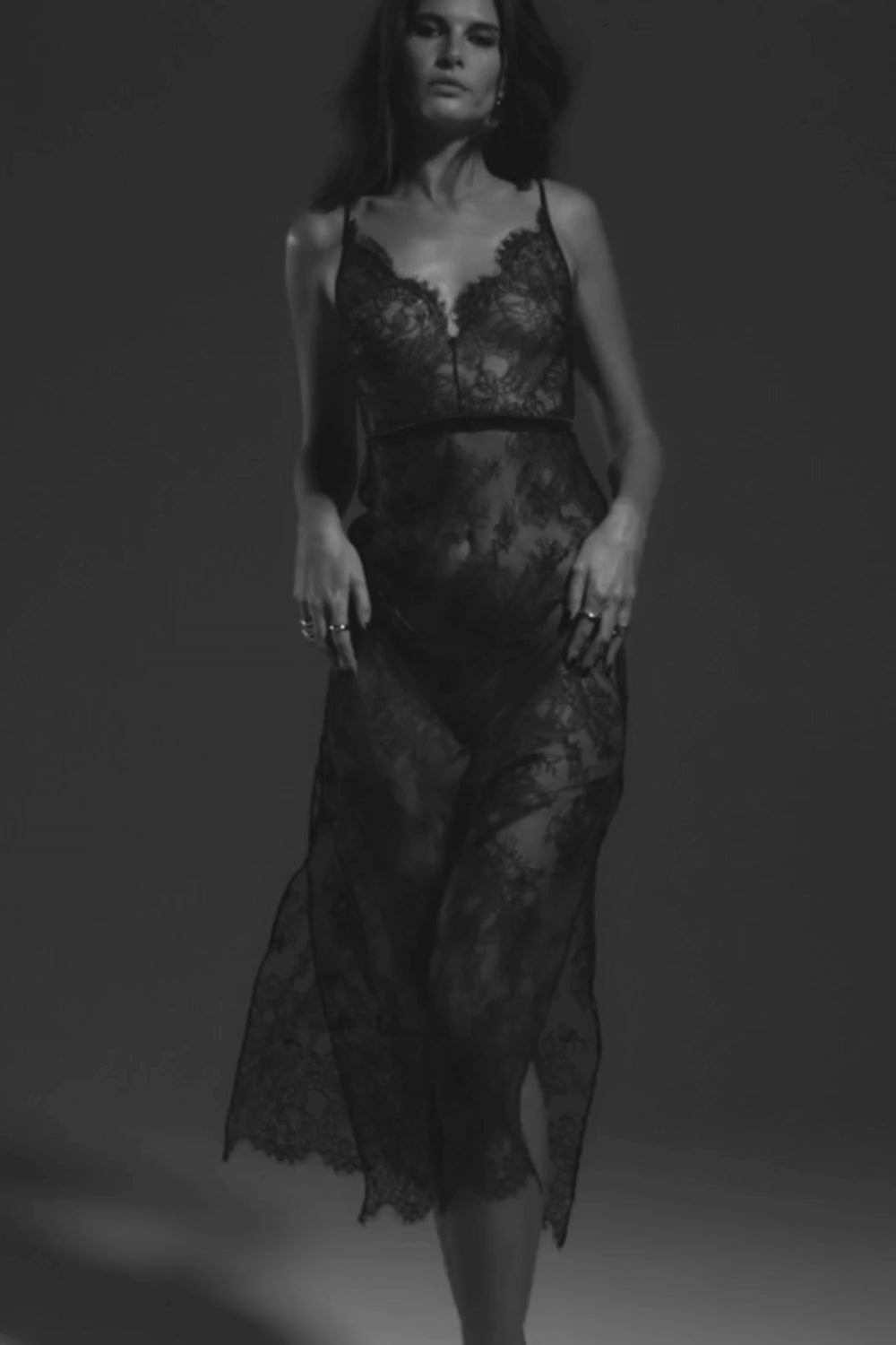 Aubade Histoire D’un Soir Long Lace Nightie Black