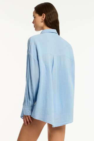 Sea Level Sunset Cover Up Shirt Cornflower Blue