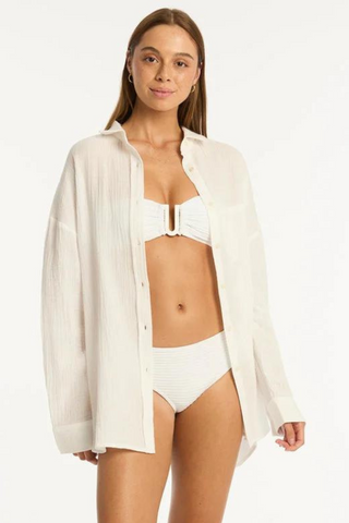 Sea Level Sunset Cover Up Shirt White