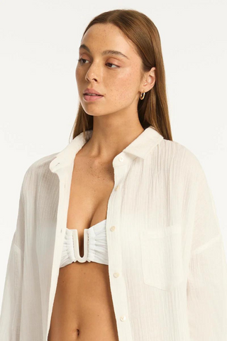 Sea Level Sunset Cover Up Shirt White